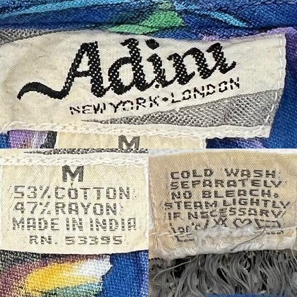 Vtg 70s Adini Tropical Fish Print Gauze Midi Button-Up Dress size Medium - Picture 10 of 13